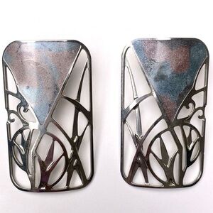 Edgar Berebi Vintage Square Silver Metal Enamel Rectangle Earrings